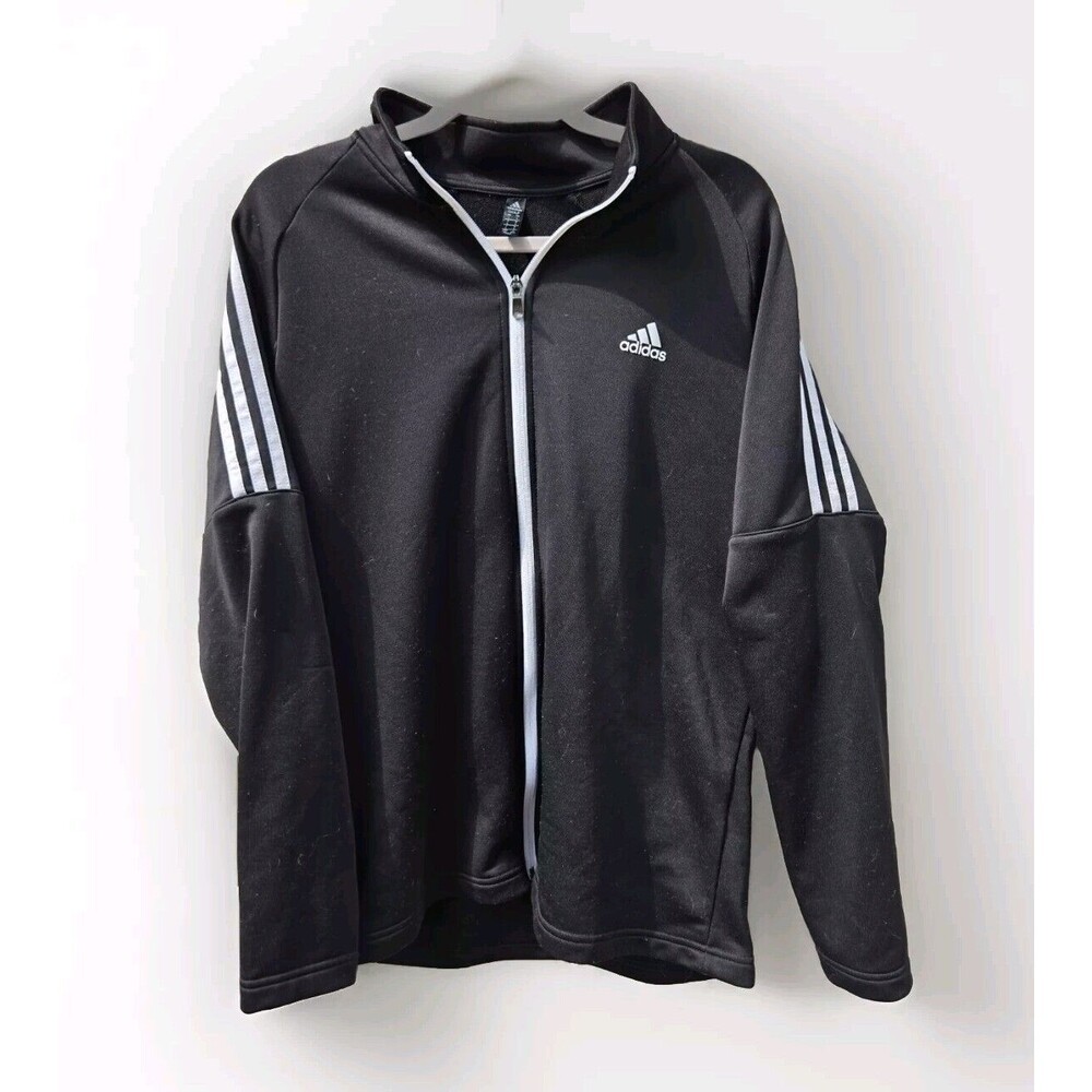 Mens ADIDAS Lightweight Golf Jacket Size Large L Black 3 Stripes UPF50 Full Zip
